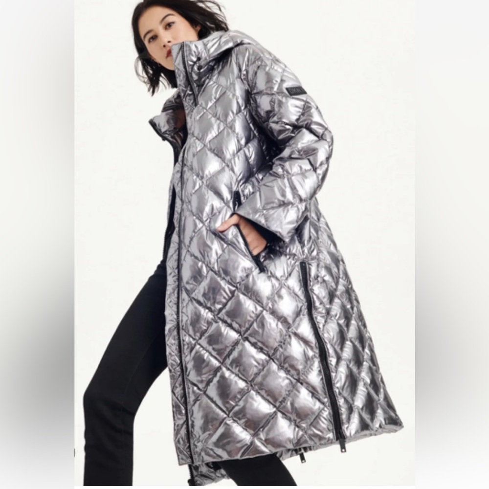 SALE! NWT DKNY metallic quilted puffer coat w/hood, M, SOLD OUT & OUT OF STOCK!
